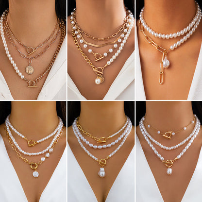 Baroque Style Irregular Pearl Necklace Creative Geometric Chain
