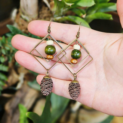 Geometric Plant-Inspired Wooden Earrings