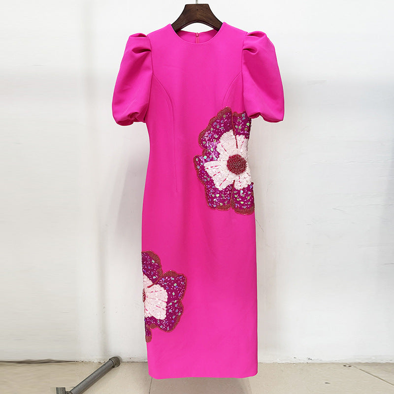 Sequin Embellished Short Sleeve Dress Cotton Casual Cocktail Dress