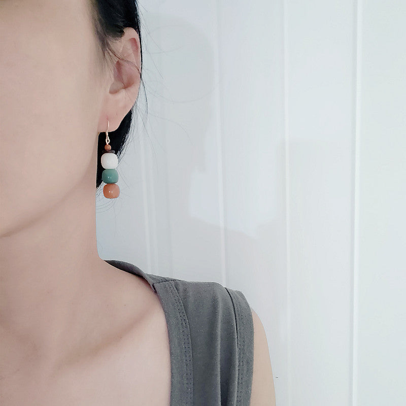 Natural Bodhi Root Personality Gradient Color Stud Earrings Simple Earrings Ethnic Style 925 Silver Hook Earrings