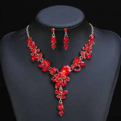 Floral Crystal Layered Necklace and Earring Set