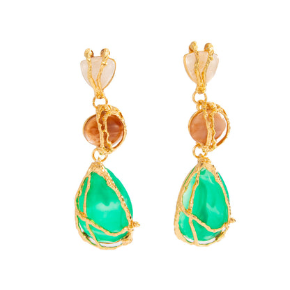 Trendy Geometric Resin Acrylic Gem Earrings With Metal Finish