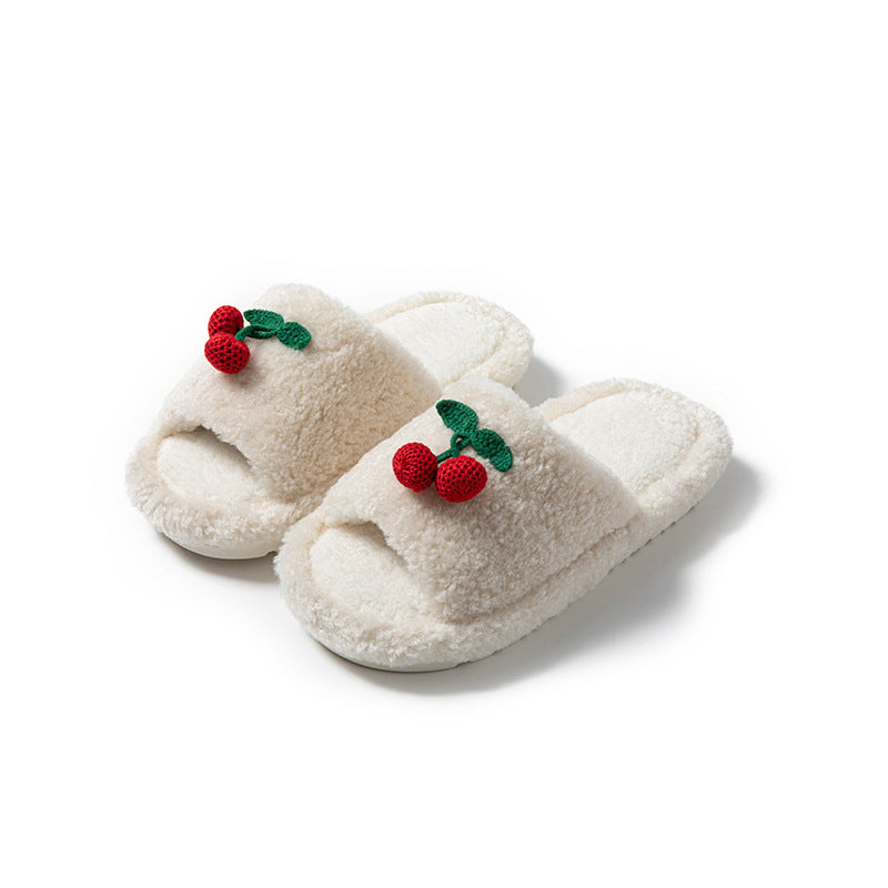 Plush Cherry Color Block Warm Slippers