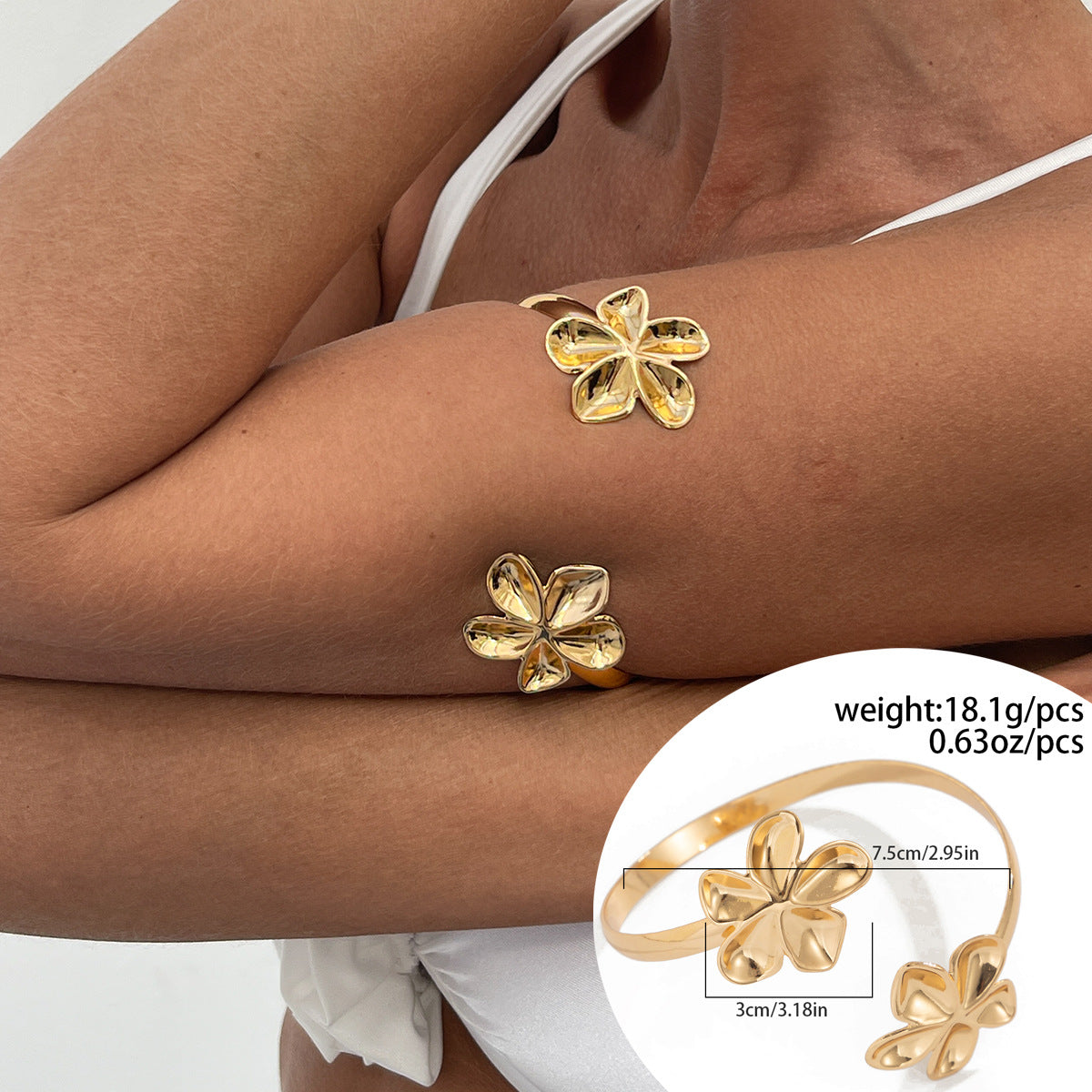 Ocean-Inspired Starfish Open Cuff Bracelet With Floral Design And Faux Pearls
