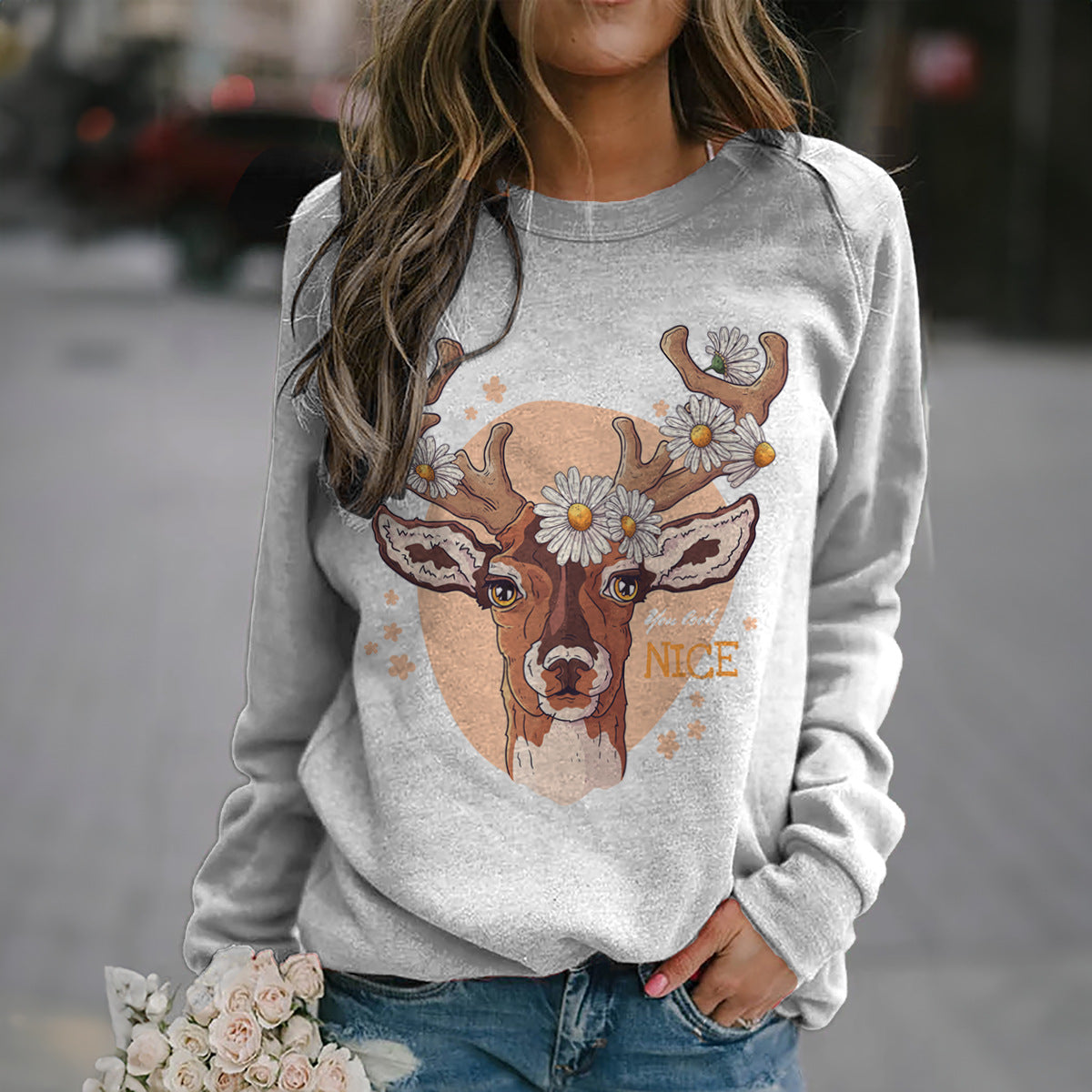 New 3D Digital Printing Long-Sleeved T-Neck Sweater