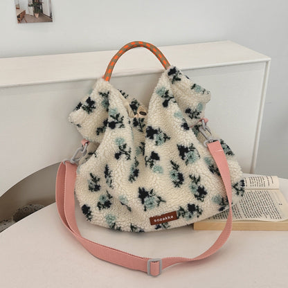 Winter Vintage Striped Plush Crossbody Shoulder Bag
