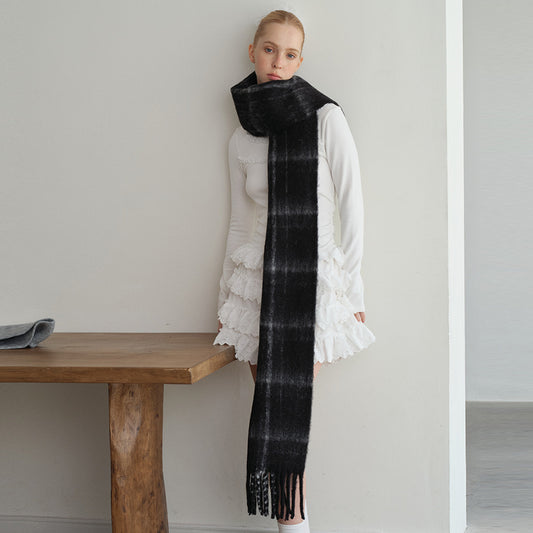 Plaid Pattern Wool Blend Scarf for Women