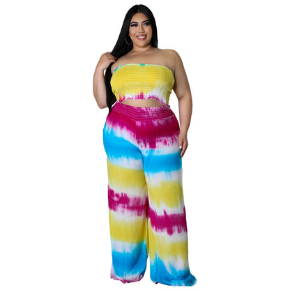Stylish Tie-Dye Print Two-Piece Set With Sleeveless Top And Long Pants
