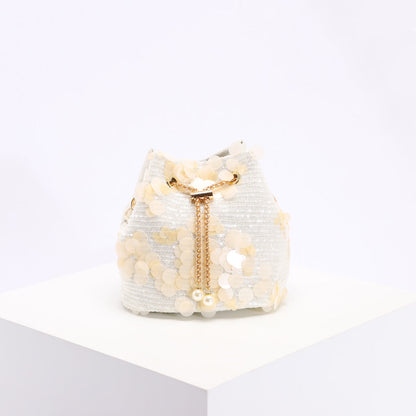 Elegant Floral Embroidered Sequin Mesh Color Block Bucket Bag