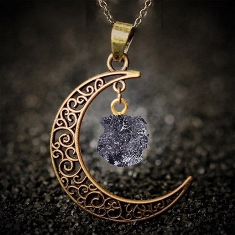 Natural Stone Crystal Necklace Vintage Moon Alloy Sweater Chain
