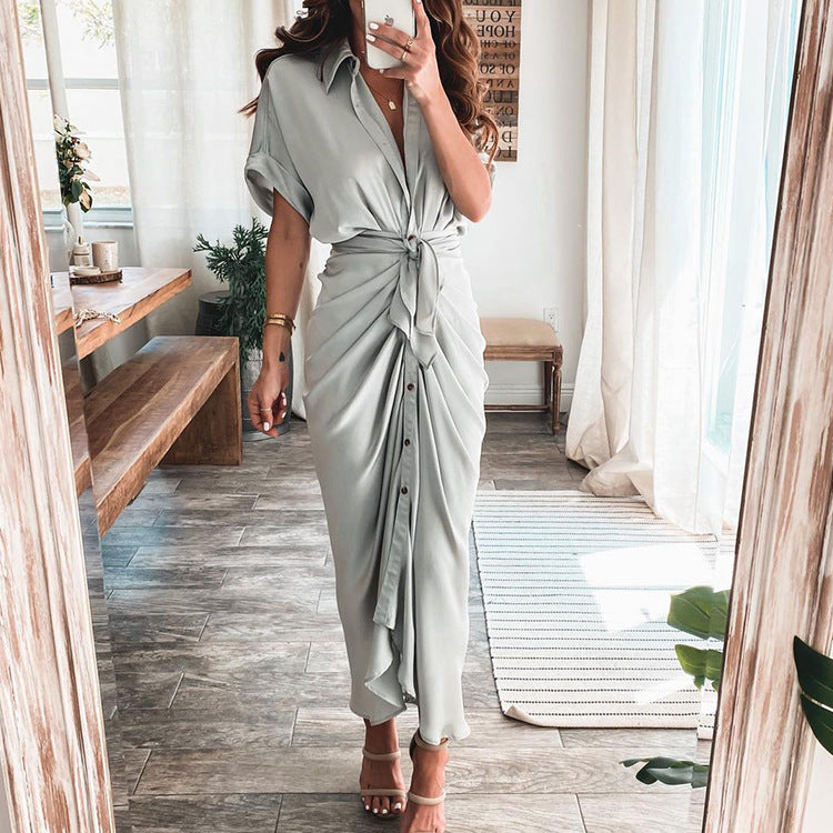 Trendy V-Neck Printed Maxi Dress Elegant Commuter Style