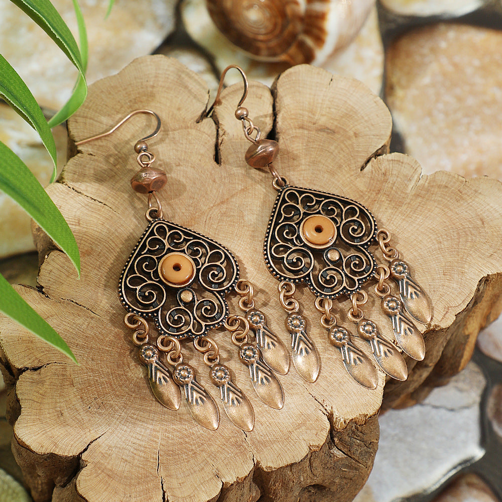 Vintage Ethnic Style Creative Brown Earrings with Turquoise Tassels