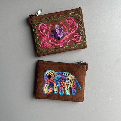 Nepali Hand-Embroidered Suede Ethnic Style Mini Coin Purse Pocket Card Bag Short Fabric Coin Bag