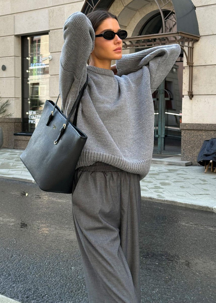 Oversized Knit Sweater Soft Gray Minimalist
