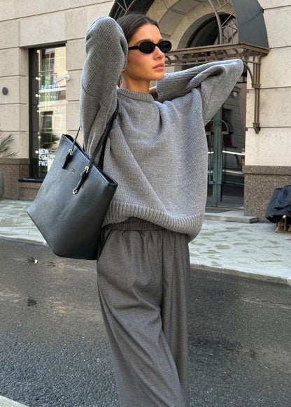 Oversized Knit Sweater Soft Gray Minimalist