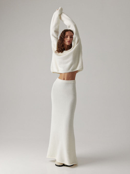 Cozy Knit V-Neck Sweater And Maxi Skirt Set