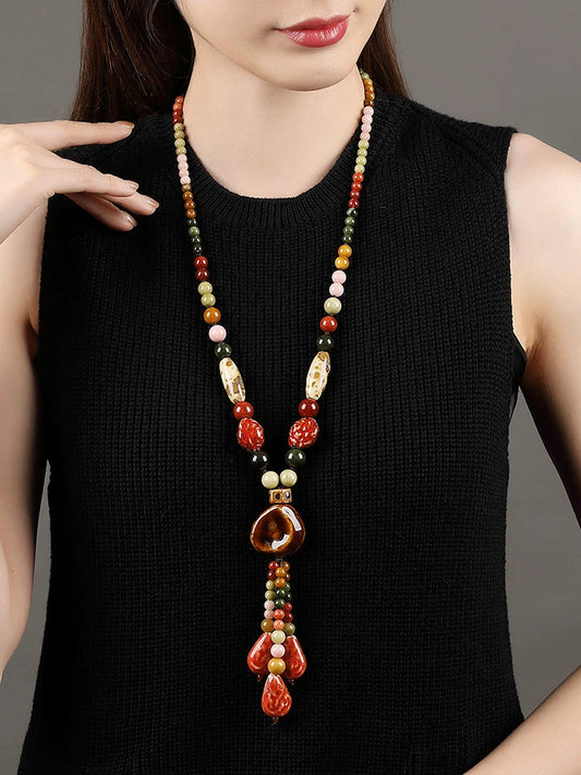 Ethnic Style High-End Ceramic Sweater Chain Women'S Long Versatile Pendant Autumn And Winter Necklace 2023 New Jewelry Pendant