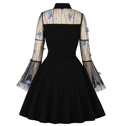 Vintage Elegant Flared Dress With Embroidery