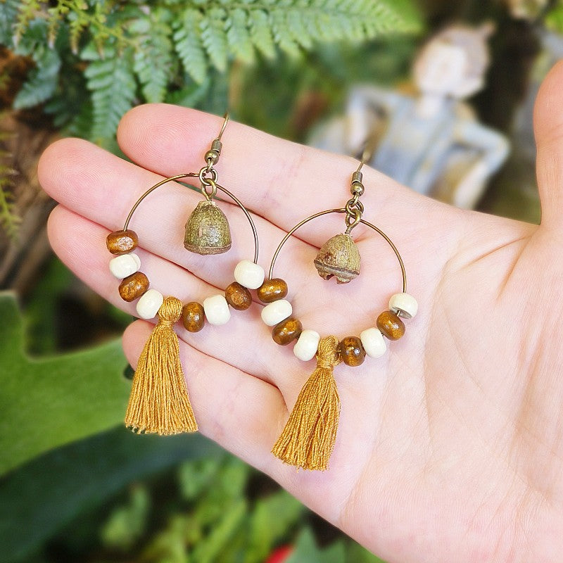 Bohemian Fringe Retro Style Earrings with Wooden Beads