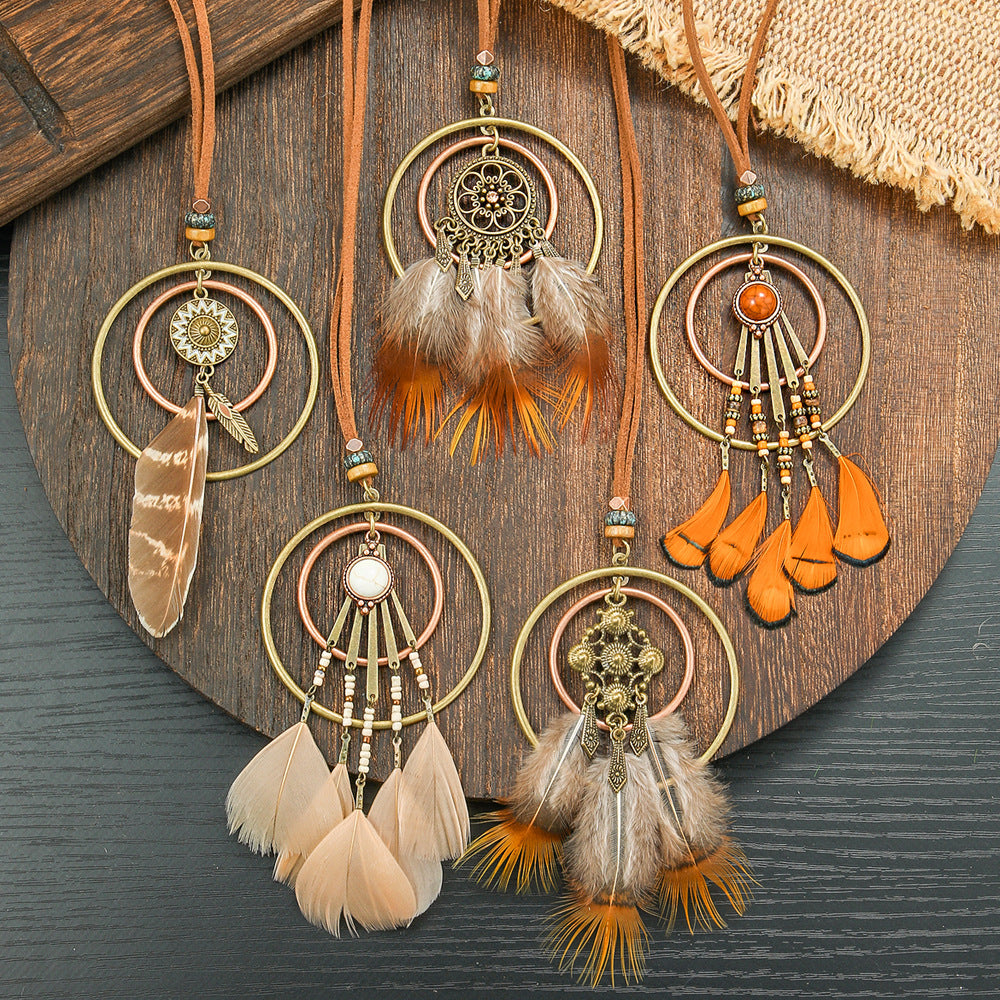 Bohemian Tassel Natural Feather Necklace Ethnic Vintage Jewelry