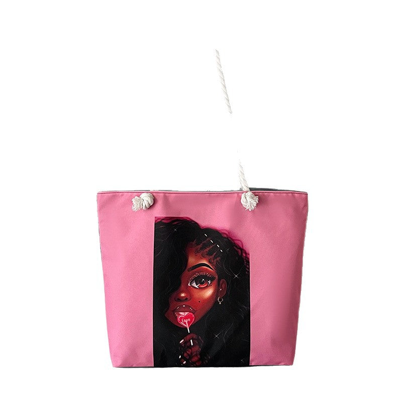 Classic Outdoor Canvas Tote Bag with Cartoon Print