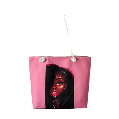 Classic Outdoor Canvas Tote Bag with Cartoon Print