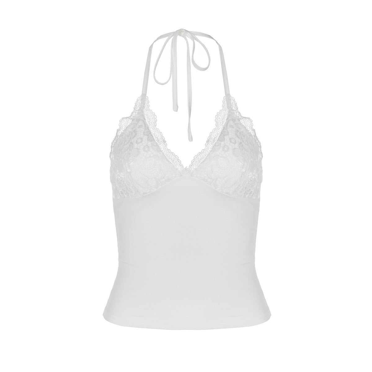 Sensitive Lace Trim Backless Strapless Top