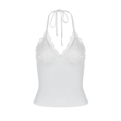 Sensitive Lace Trim Backless Strapless Top