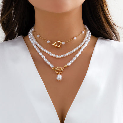 Baroque Style Irregular Pearl Necklace Creative Geometric Chain