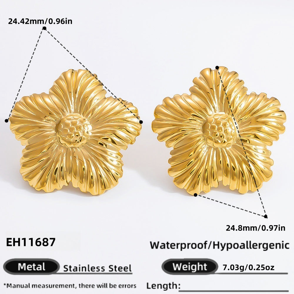 Floral Stainless Steel Stud Earrings Elegant Silver