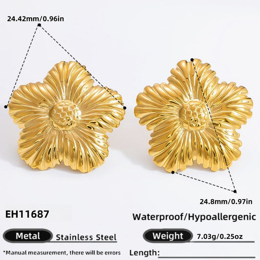 Floral Stainless Steel Stud Earrings Elegant Silver