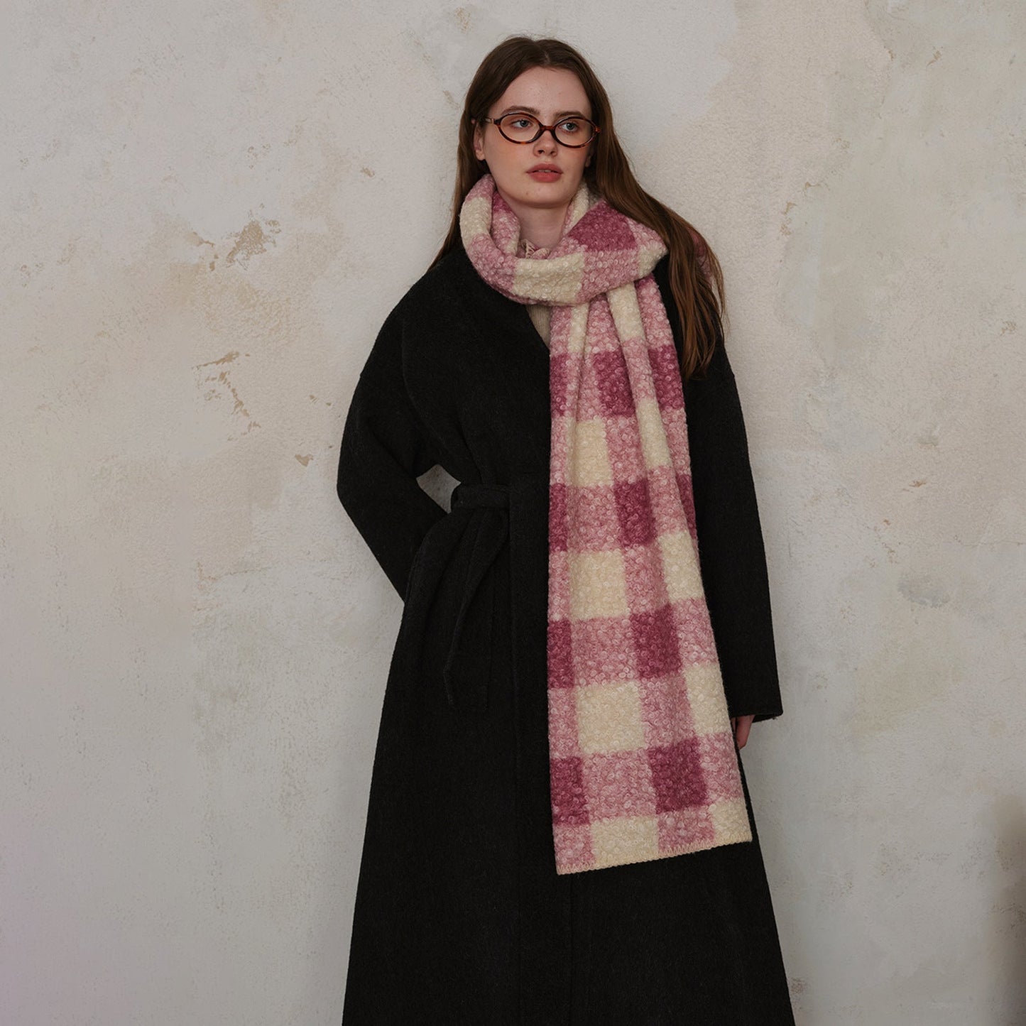 Plaid Color Block Teddy Fleece Soft Scarve