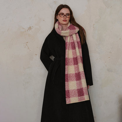 Plaid Color Block Teddy Fleece Soft Scarve