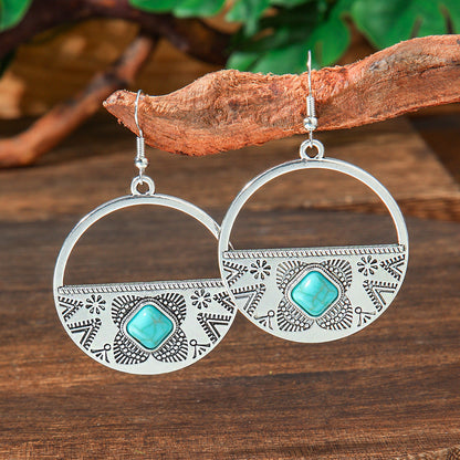 Geometric Turquoise Fringe Earrings Set Bohemian Style