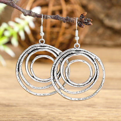 Geometric Cut-Out Vintage Metal Earrings Stylish Silver Jewelry