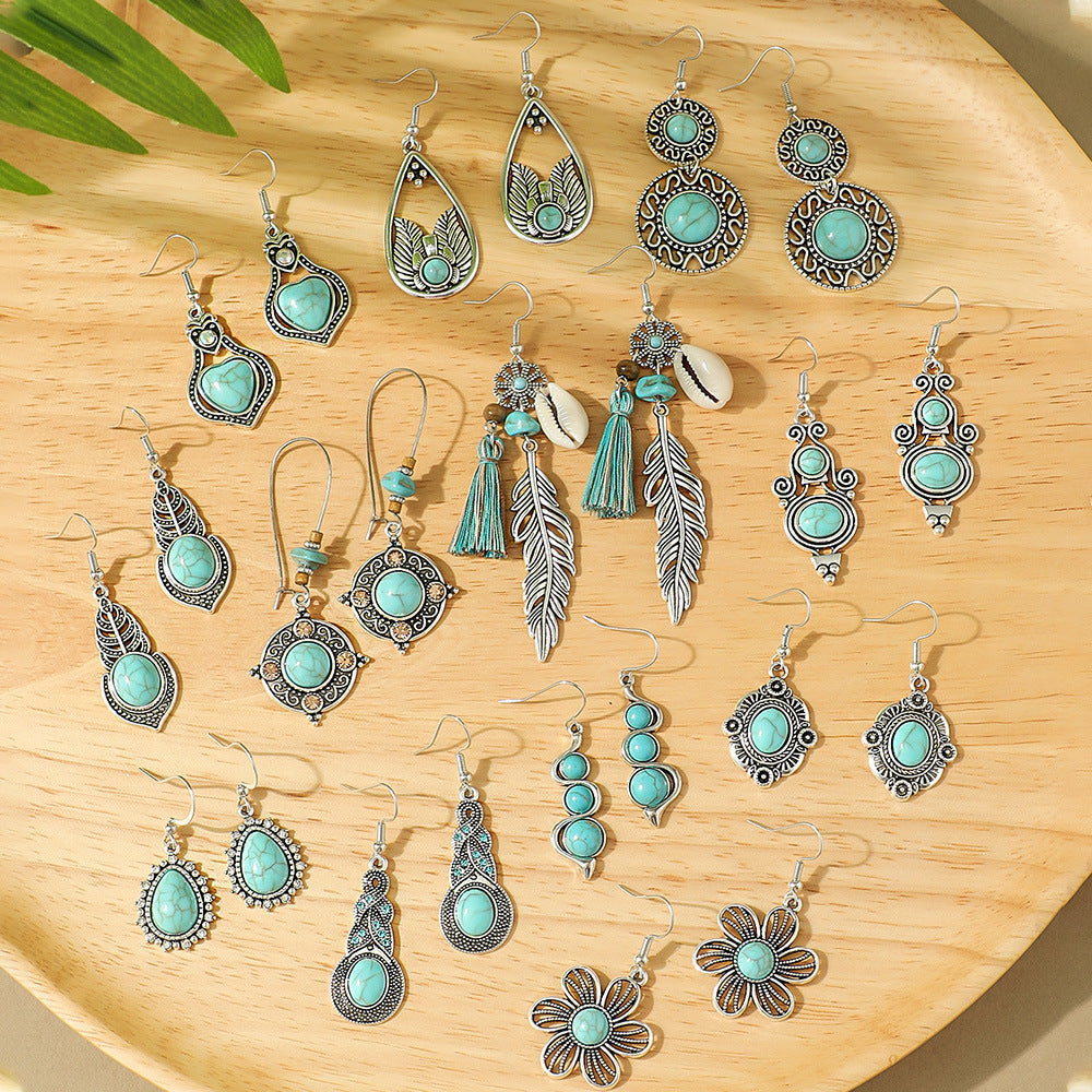 Geometric Metal Turquoise Dangle Earrings Trendy Bohemian Jewelry