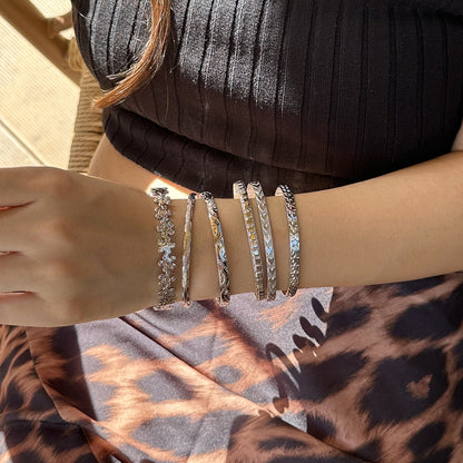 Trendy Floral Engraved Metal Bracelet Set