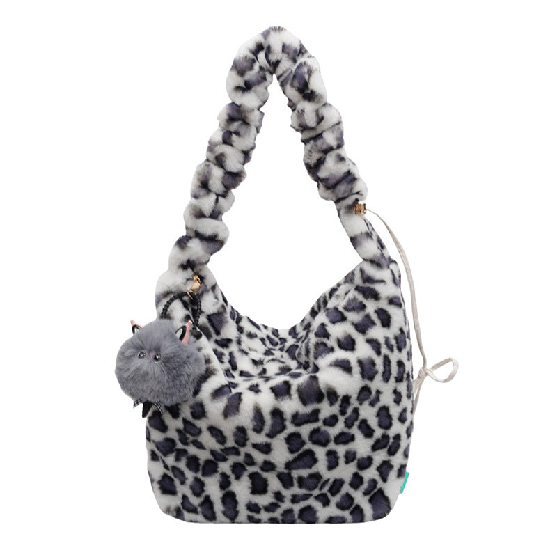 Trendy Leopard Print Plush Shoulder Bag