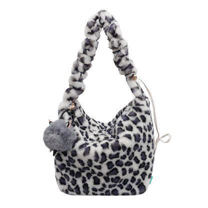 Trendy Leopard Print Plush Shoulder Bag