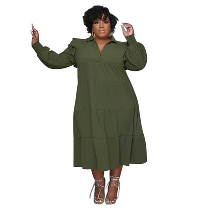 Layered A-Line Dress With Ruffled Sleeves Comfortable All-Season Dress