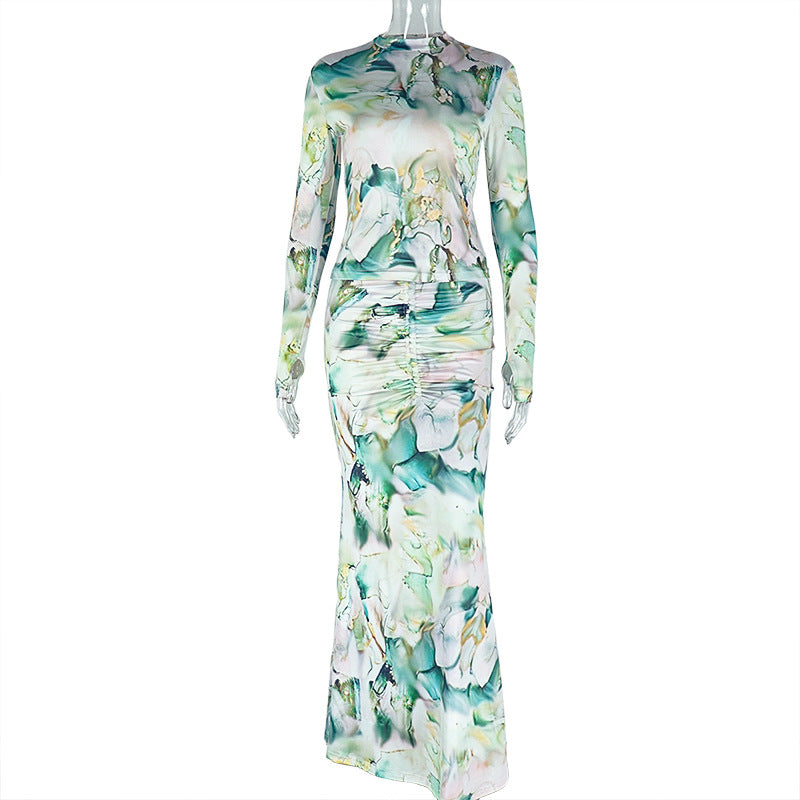 Floral Print Wrap Dress Set Elegant Casual Two-Piece Outfit