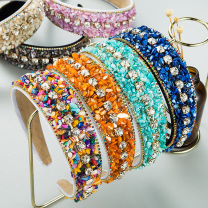 Colorful Stone Studded Wide Fabric Headband Trendy Hair Accessory