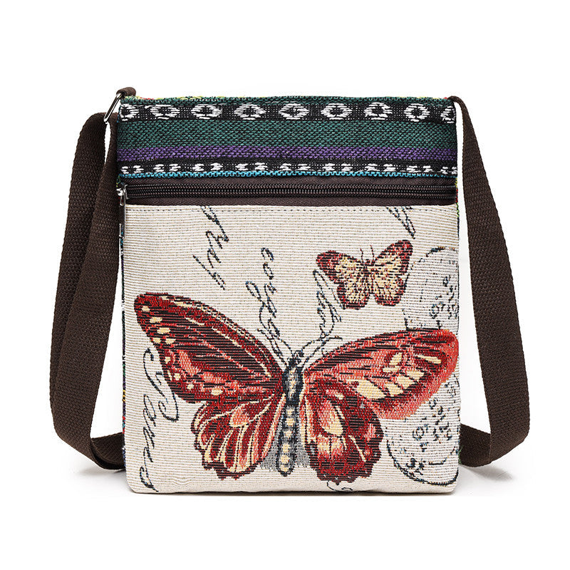 Women'S Crossbody Shoulder Bag Canvas Bag Thai Ethnic Style Embroidery Cute Fashion Lady'S Mobile Phone Bag Shoulder Bag