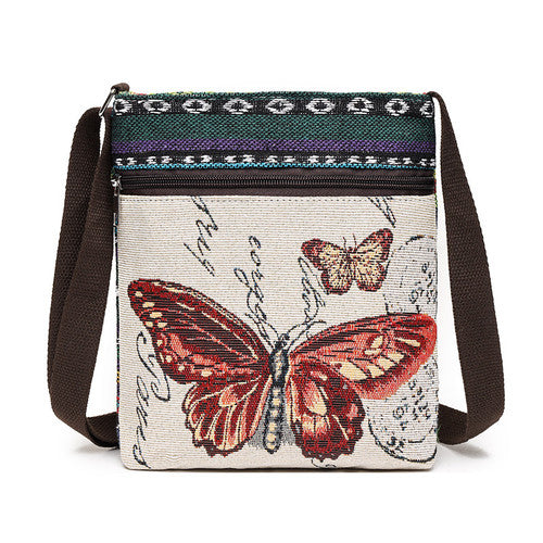 Women'S Crossbody Shoulder Bag Canvas Bag Thai Ethnic Style Embroidery Cute Fashion Lady'S Mobile Phone Bag Shoulder Bag