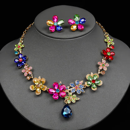 Floral Drop Necklace and Earring Set Vintage Jewelry
