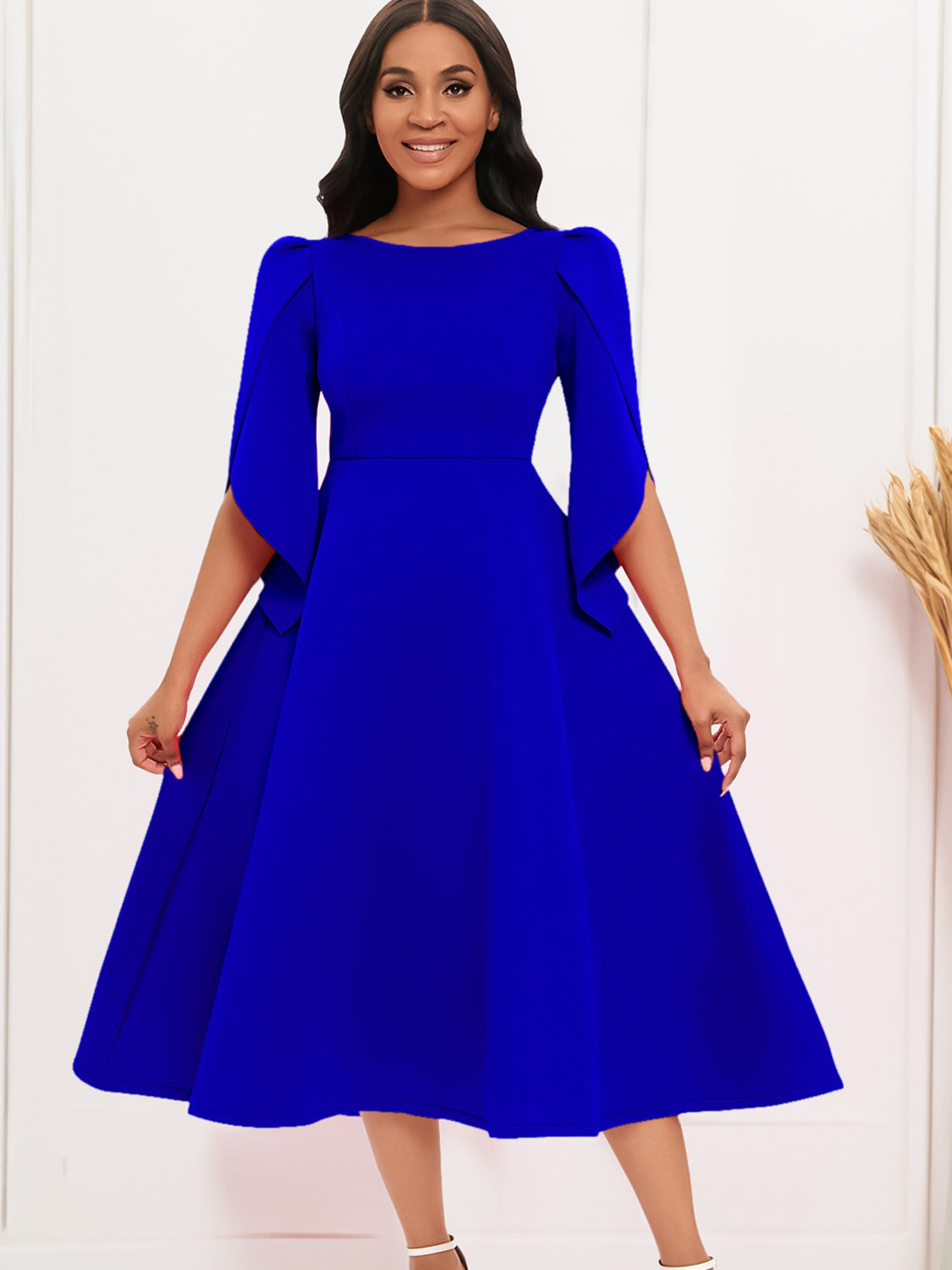 Elegant Party Dress With Flared Skirt Polyester Blend