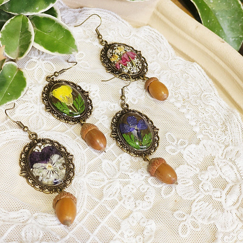 Creative Vintage Floral Earrings with Real Preserved Flowers