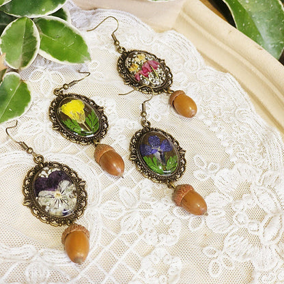 Creative Vintage Floral Earrings with Real Preserved Flowers