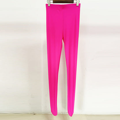 Fluorescent Pink Leggings High Stretch Casual Pants