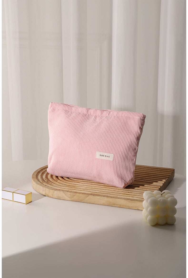 Simple Solid Color Corduroy Cosmetic Bag